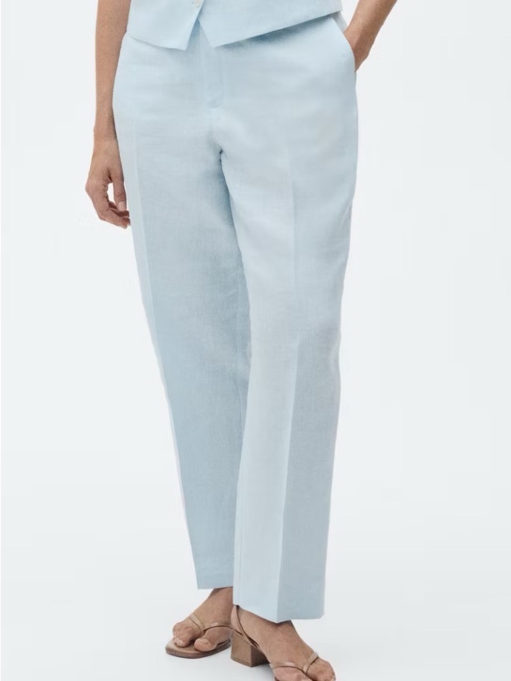 Mango Women's Light Blue Linen Pants - Size US 10